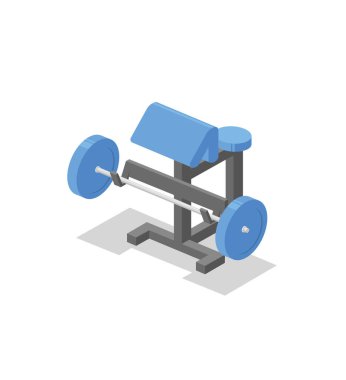 Vaiz tezgah, cihazları, spor için eğitim. Fitness Ekipmanları izometrik çizimde. Renkli düz vektör çizim. Beyaz arka plan üzerinde izole.
