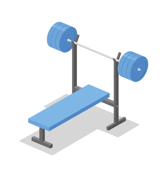 Barbell supino, aparelho de treino para o ginásio. Equipamento de fitness ilustração isométrica. Ilustração vetorial plana colorida. Isolado sobre fundo branco . — Vetor de Stock