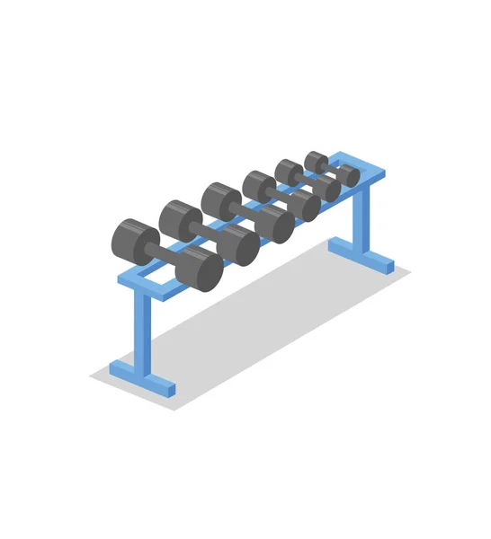 Hantel rack, utbildning utrustning för gym. Fitness utrustning isometrisk illustration. Färgglada platt vektorillustration. Isolerad på vit bakgrund. — Stock vektor