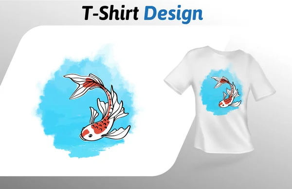 Wydrukować ładny ryb z długie płetwy pływanie pod wodą t-shirt. Makiety t-shirt szablon projektu. Szablon wektor, izolowana na białym tle. — Wektor stockowy