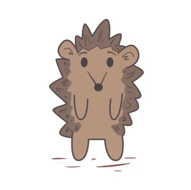 Komik sevimli kirpi karakter ayakta. Düz vektör çizim. Beyaz arka plan üzerinde izole.