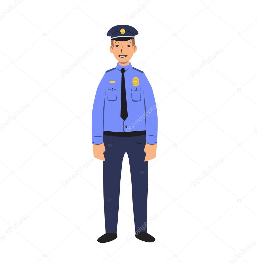 Police officer character. Flat vector illustration. Isolated on white background.