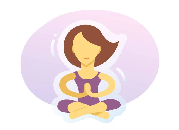 Chica practicando yoga en pose de meditación de loto. Ilustración vectorial plana. Aislado sobre fondo blanco . — Vector de stock