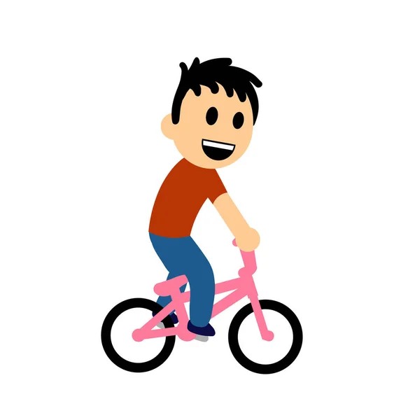 Komik karikatür çocuk bir bisiklet sürme. Düz vektör çizim. Beyaz arka plan üzerinde izole. — Stok Vektör