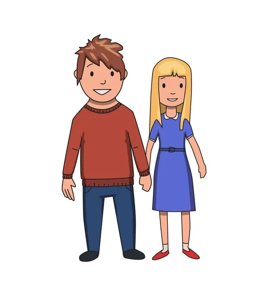 Šťastné teen pár drží za ruce. Dvojice studentů. Plochá vektorové ilustrace. Izolované na bílém pozadí. — Stockový vektor
