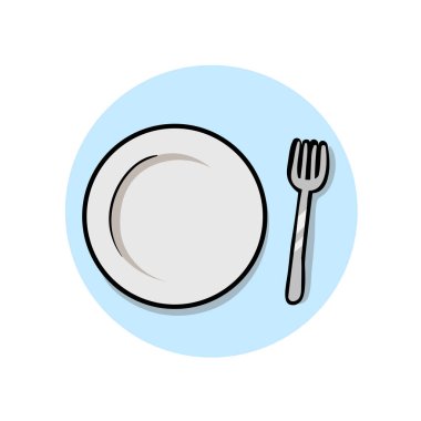 Boş tabak ve çatal. Düz vektör çizim. Beyaz arka plan üzerinde izole.