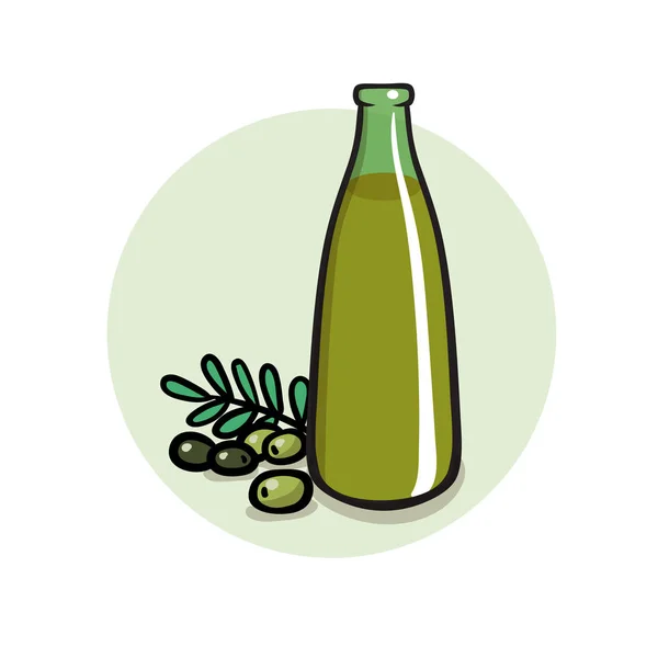 Aceite de oliva en botella de vidrio. Ilustración vectorial plana. Aislado sobre fondo blanco . — Vector de stock