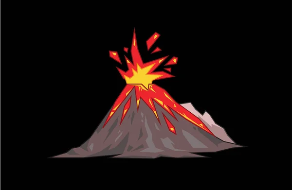 Szczyt Wulkan Wybucha Ilustracja Wektorowa Płaski Białym Czarnym Tle — Wektor stockowy