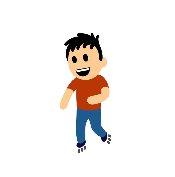 Divertido chico de dibujos animados en los rodillos. Ilustración vectorial plana. Aislado sobre fondo blanco . — Vector de stock