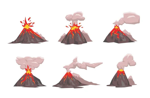 Vulkaan Icon Set. Platte vectorillustratie. Geïsoleerd op witte achtergrond. — Stockvector
