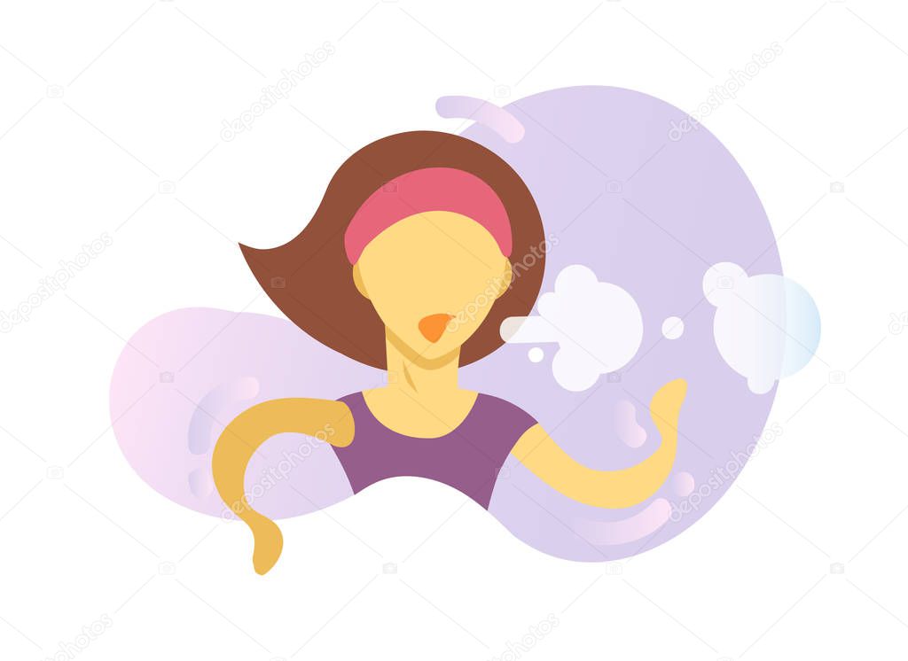 Shortness of breath icon. Coughing girl. Flat vector illustration. Isolated on white background.