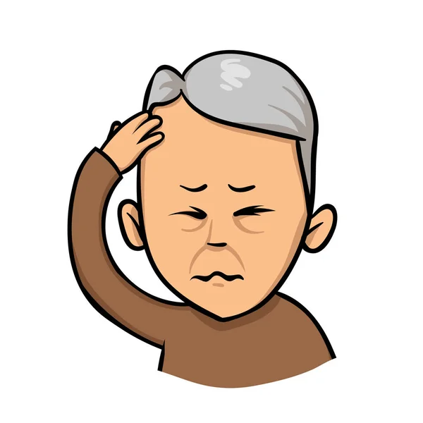 Senior man met hand op zijn hoofd. Vergeetachtigheid, hoofdpijn. Platte vectorillustratie. Geïsoleerd op witte achtergrond. — Stockvector