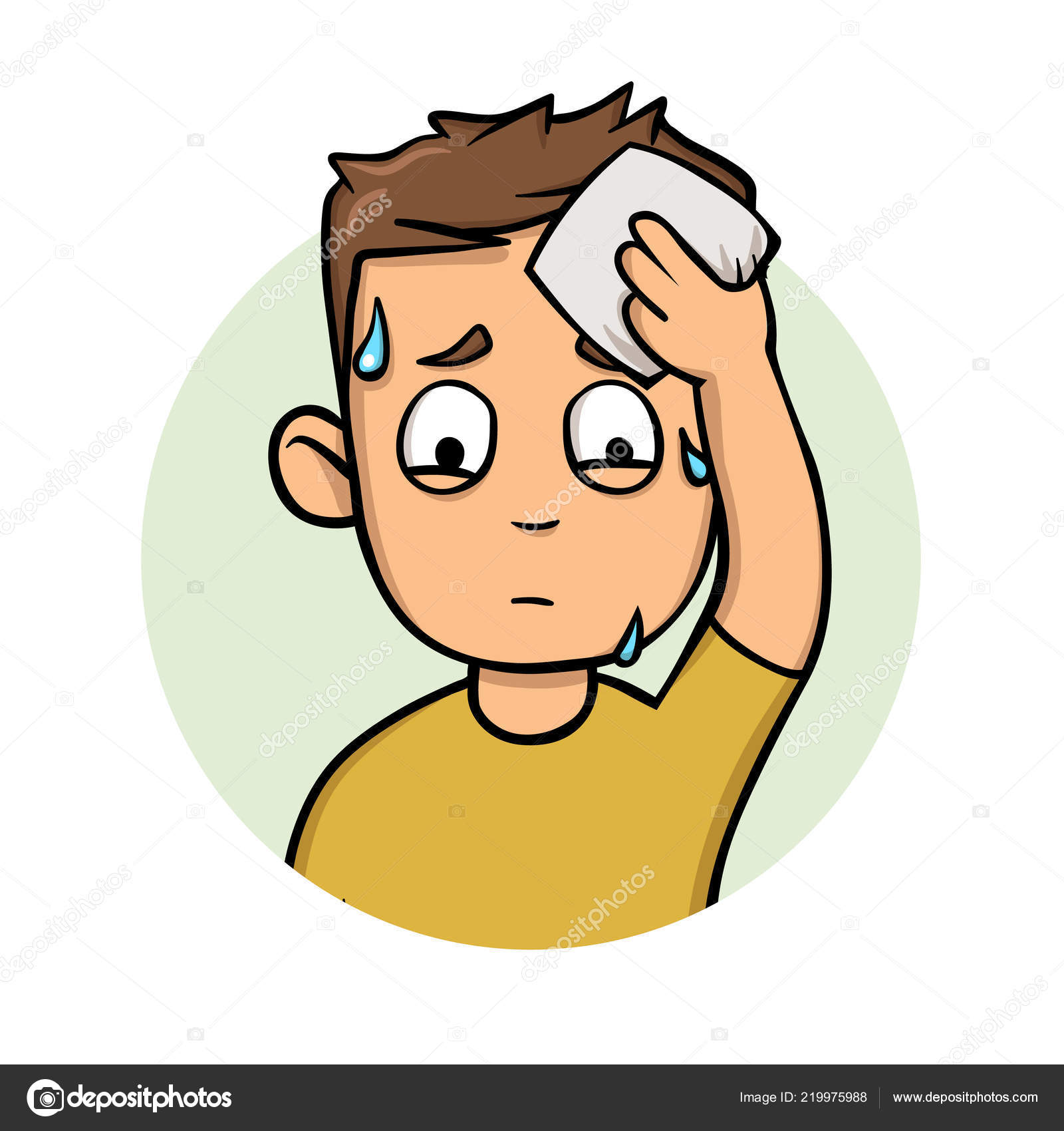 Young sweating man wipes his forehead. Flat design icon. Flat vector  illustration. Isolated on white background. Stock Vector Image by  © #219975988