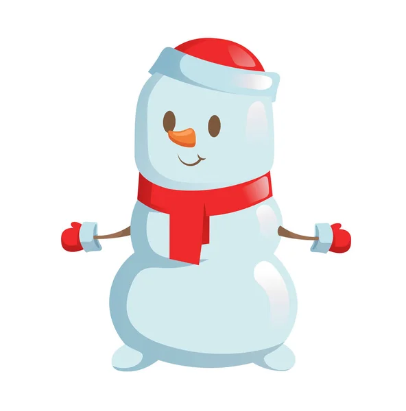 Boneco de neve engraçado. Personagem de Natal dos desenhos animados. Ilustração vetorial plana. Isolado sobre fundo branco . — Vetor de Stock