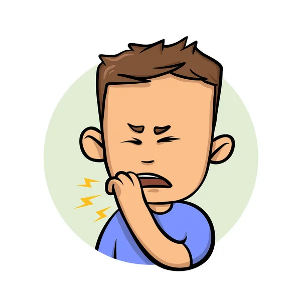 Young man coughing with fist in front of mouth. Flat design icon. Flat vector illustration. Isolated on white background. — Stock Vector