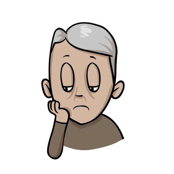 Грустный депрессивный старик. Иконка дизайна мультфильма. Плоский векторный рисунок. Изолированный на белом фоне . — стоковый вектор