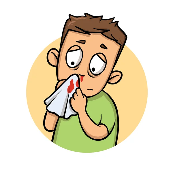 Boy with bleeding nose. Cartoon design icon. Flat vector illustration. Isolated on white background. — Stock Vector