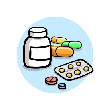 Hap ve vitaminler. Sağlıklı yaşam tarzı düz tasarım simgesi. Düz vektör çizim. Beyaz arka plan üzerinde izole.