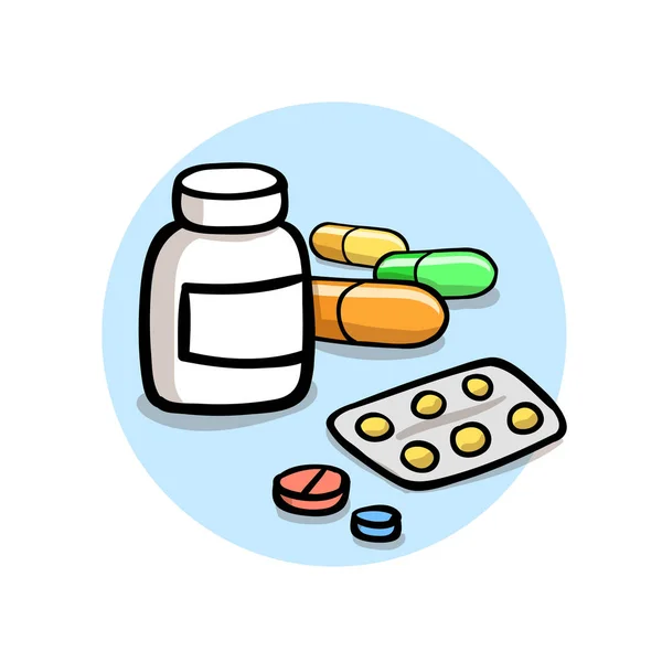 Tabletták és vitaminok. Egészséges életmód kialakításának ikonra. Lapos vektoros illusztráció. Elszigetelt fehér background. — Stock Vector
