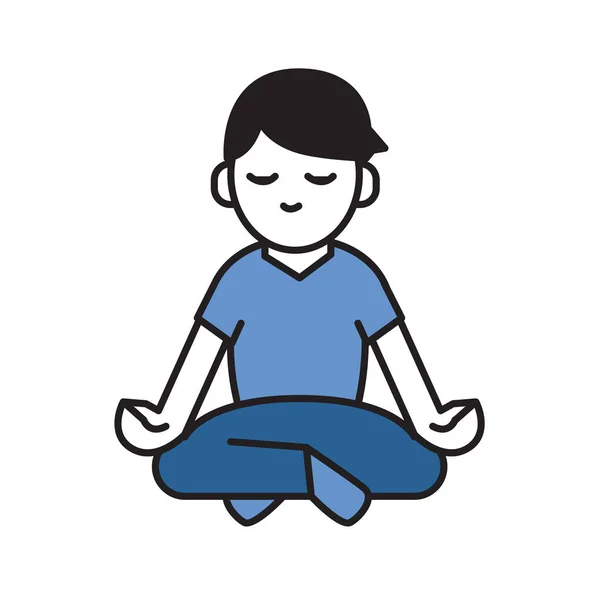 Rapaz a meditar. Ícone de design plano de ioga e relaxamento. Ilustração vetorial plana. Isolado sobre fundo branco . — Vetor de Stock