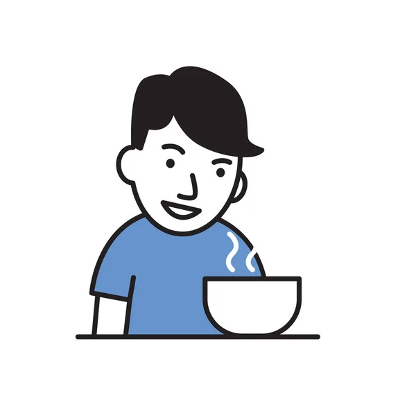 Νεαρός άνδρας τρώει το γεύμα. Επίπεδη σχεδίαση εικονίδιο. Πολύχρωμο διάνυσμα επίπεδη απεικόνιση. Απομονωμένα σε λευκό φόντο. — Διανυσματικό Αρχείο