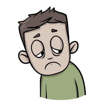 Çizgi film adam depresyon. Hastaların durumu. Karikatür tasarım simgesi. Düz vektör çizim. Beyaz arka plan üzerinde izole.