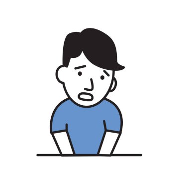 İşemek isteyen bir genç adam. Adam acı çekiyor gibi eller midesi karşı basarak. Düz tasarım simgesi. Düz vektör çizim. Beyaz arka plan üzerinde izole.