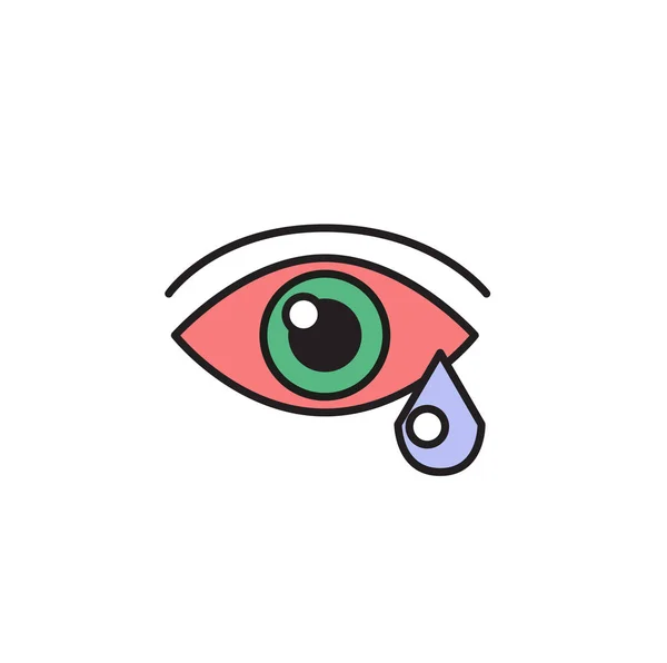 Efekt červených očí a slza. Alergie, nemoci. Kreslená ikona designu. Plochá vektorové ilustrace. Izolované na bílém pozadí. — Stockový vektor