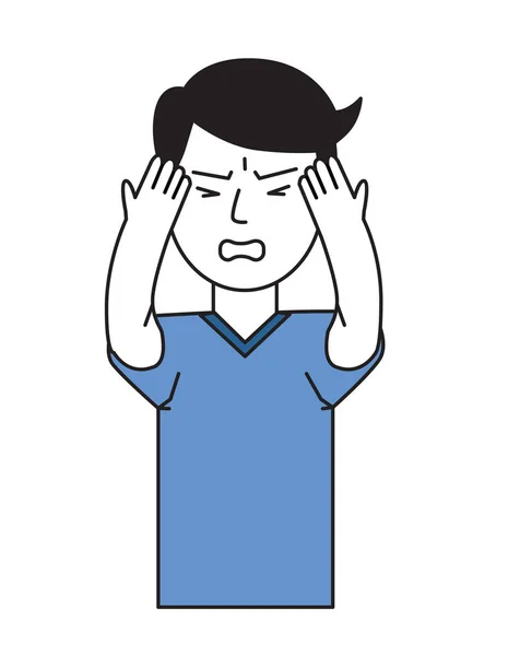 Young man with a headache, guy holding hands to his head. Flat design icon. Flat vector illustration. Isolated on white background. — Stock Vector