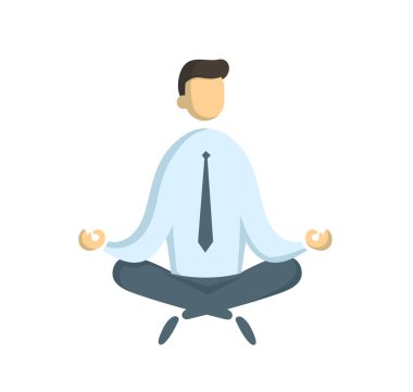 Lotus poz oturan işadamı. Serbest ve bu sprecialist, iş ve iletişim. Yukarı dönük iş adamı. Düz vektör çizim. Beyaz arka plan üzerinde izole.