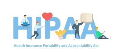 HIPAA, sağlık, sigorta taşınabilirlik ve Accountability Act. Anahtar kelimeler, harfler ve simgeler konseptiyle. Beyaz arka plan üzerinde düz vektör çizim.