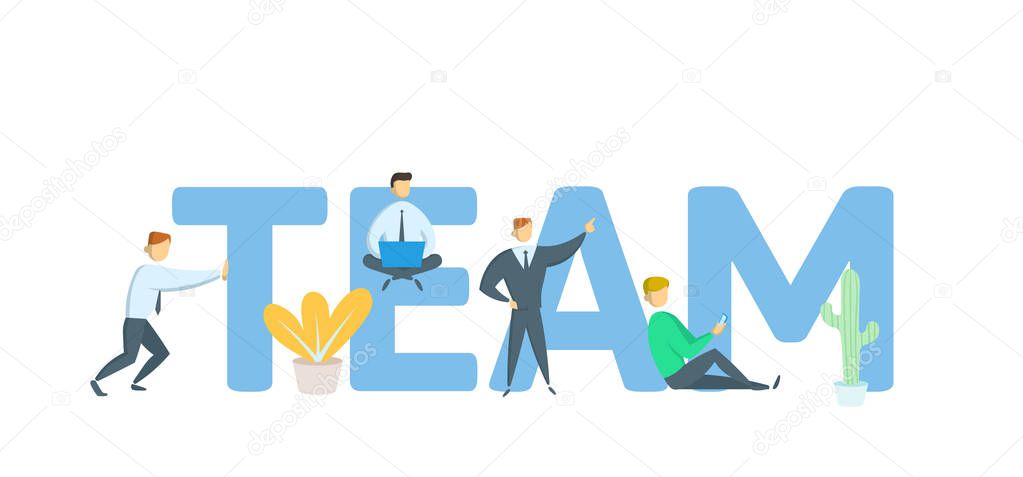 TEAM. Concept with keywords, letters and icons. Flat vector illustration on white background.