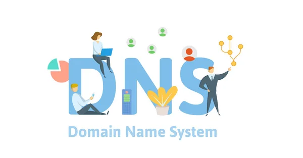 Концепція DNS, система доменних імен. Векторні ілюстрації в плоскому стилі, ізольовані на білому тлі . — стоковий вектор