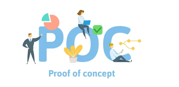 Poc Bewijs Van Concept Concept Met Trefwoorden Letters Iconen Gekleurde — Stockvector