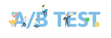 AB test seçim bölün. Anahtar kelimeler, harfler ve simgeler konseptiyle. Düz vektör çizim. Beyaz arka plan üzerinde izole.