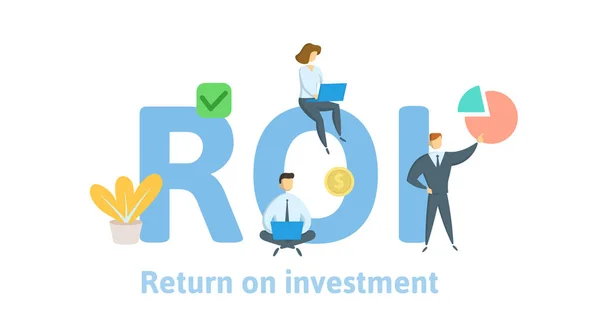 ROI, Return On Investment. Concept met trefwoorden, letters en iconen. Platte vectorillustratie. Geïsoleerd op witte achtergrond. — Stockvector