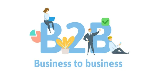 B2B, Business to business. Concetto con parole chiave, lettere e icone. Illustrazione a vettore piatto. Isolato su sfondo bianco . — Vettoriale Stock