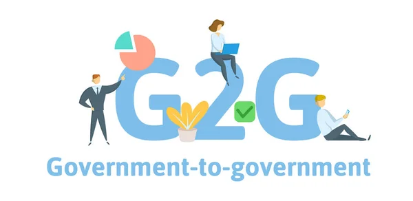 G2G, Government to Government. Concept with keywords, letters, and icons. Flat vector illustration. Isolated on white background. — Stock Vector