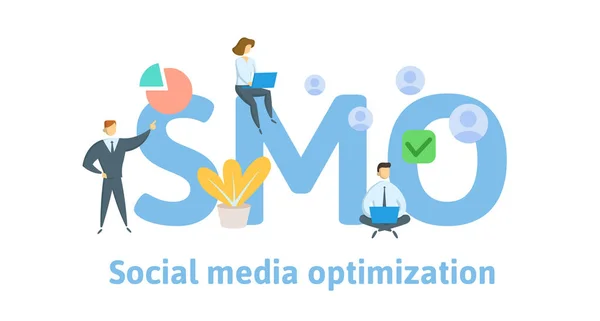 SMO, concepto de optimización de redes sociales. Concepto con palabras clave, letras e iconos. Ilustración vectorial plana. Aislado sobre fondo blanco . — Vector de stock