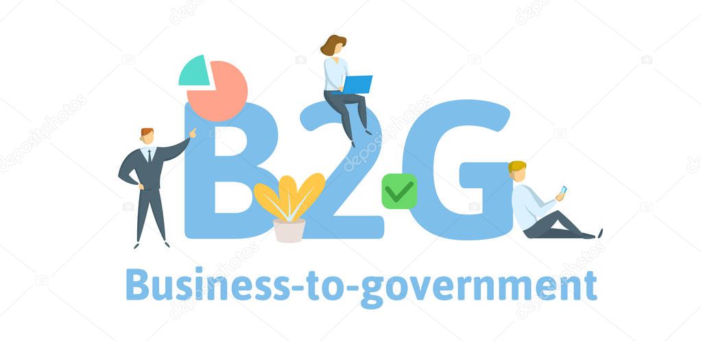 B2G Business to Government. Concept with keywords, letters, and icons. Flat vector illustration. Isolated on white background.