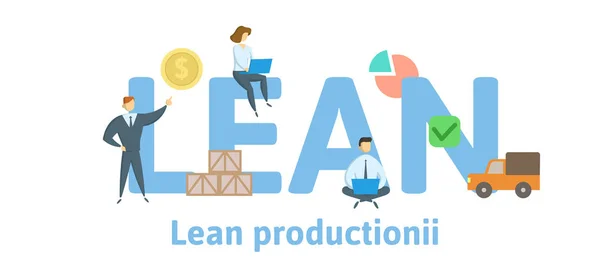 Lean Production. Concept with keywords, letters and icons. Flat vector illustration. Isolated on white background. — Stock Vector