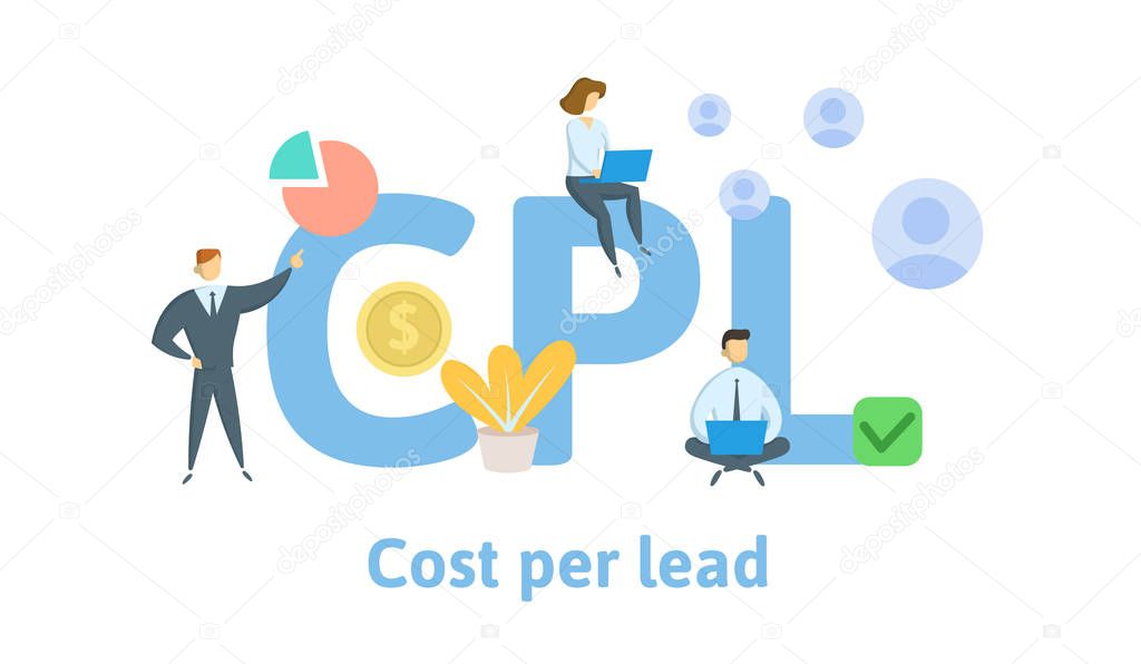 CPS, Cost Per Lead. Concept with keywords, letters, and icons. Flat vector illustration. Isolated on white background.