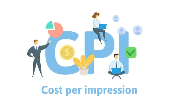 CPI, cost per impression. Concept with keywords, letters, and icons. Flat vector illustration. Isolated on white background. — Stock Vector