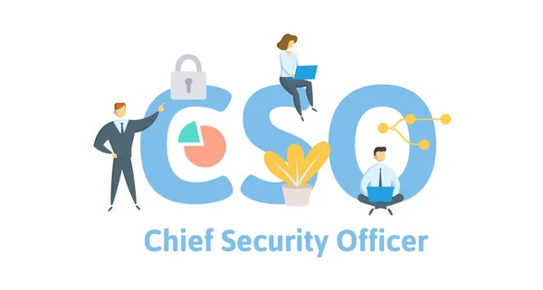 CSO, Chief Security Officer. Concept met trefwoorden, letters en iconen. Platte vectorillustratie. Geïsoleerd op witte achtergrond. — Stockvector