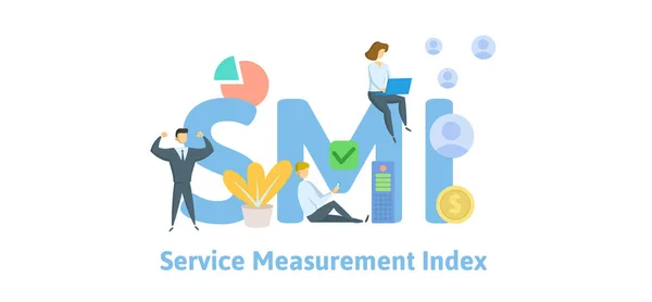 Smi は、サービス測定指標。キーワード、文字とアイコンをもつ概念。フラットのベクター イラストです。白い背景に分離. — ストックベクタ