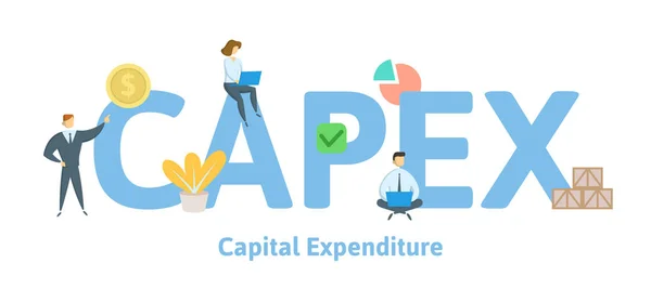 CAPEX, Gastos de capital. Concepto con palabras clave, letras e iconos. Ilustración vectorial plana. Aislado sobre fondo blanco . — Vector de stock