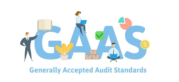 GaAs, všeobecně přijímané standardy pro audit. Koncepce výrobních řad s klíčová slova, písmena a ikony. Plochá vektorové ilustrace. Izolované na bílém pozadí. — Stockový vektor