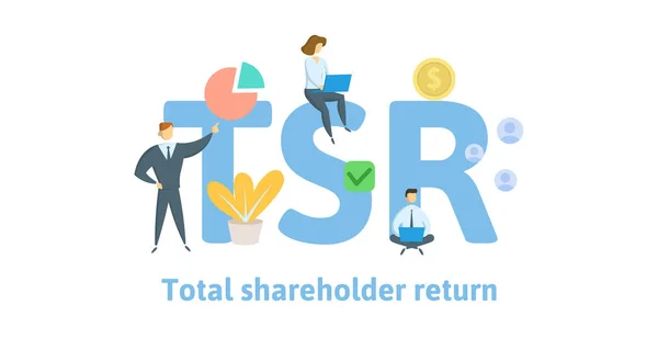 TSR, Total Shareholder Return. Concept avec mots clés, lettres et icônes. Illustration vectorielle plate. Isolé sur fond blanc . — Image vectorielle