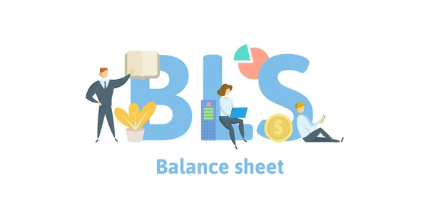 BLS, Balance. Concepto con palabras clave, letras e iconos. Ilustración vectorial plana. Aislado sobre fondo blanco . — Vector de stock