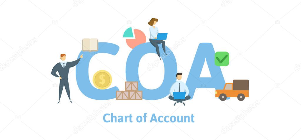 COA, Chart of Account. Concept with keywords, letters and icons. Flat vector illustration. Isolated on white background.